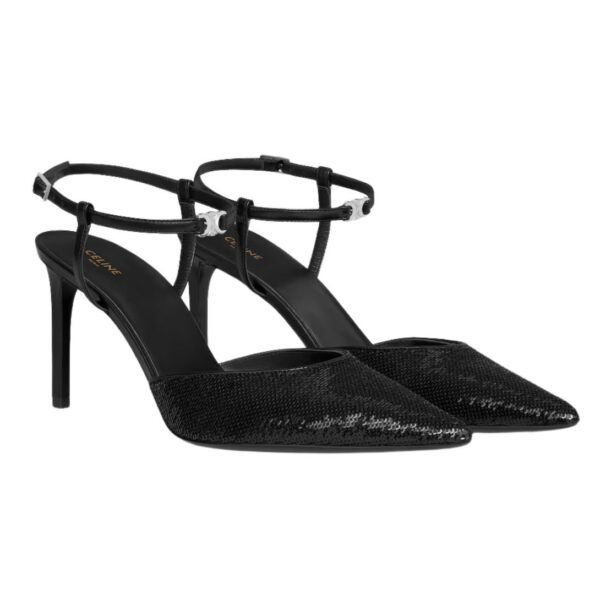 CELINE KITTEN TRIOMPHE STRAP PUMP IN SEQUINS AND CALFSKIN - Image 2