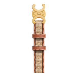 CELINE MEDIUM TRIOMPHE BELT IN TEXTILE WITH RAFFIA EFFECT AND CALFSKIN