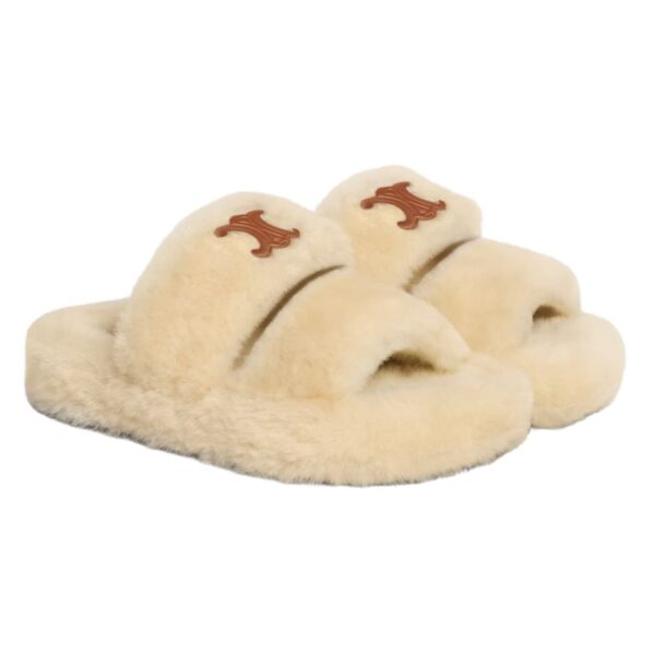 CELINE FUR SLIDES TRIOMPHE IN SHEARLING BEIGE-BROWN - Image 2