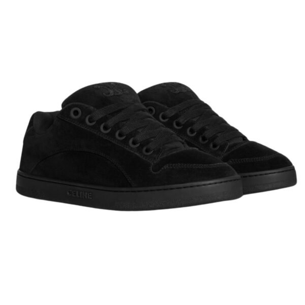 CELINE HUNTINGTON LOW LACE UP SNEAKER IN SUEDE CALFSKIN AND MESH BLACK - Image 4