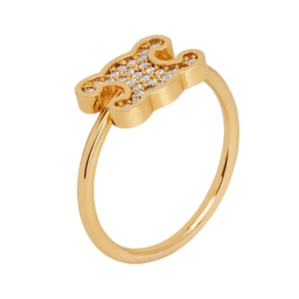 CELINE TRIOMPHE RHINESTONE SMALL RING IN BRASS WITH GOLD FINISH AND CRYSTALS - Image 2