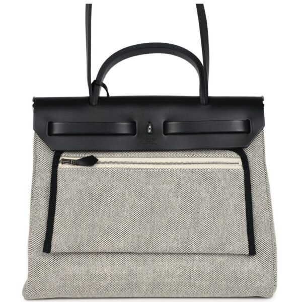 HERMÈS HERBAG ZIP PEGASE POP PM 31 ECRU TOILE H CANVAS AND BLACK HUNTER PALLADIUM HARDWARE - Image 2