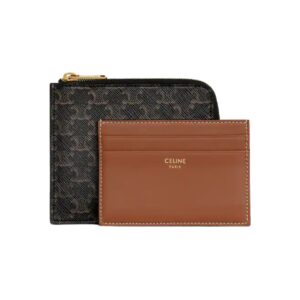 CELINE ZIPPED PURSE WITH REMOVABLE CARD HOLDER IN TRIOMPHE CANVAS AND LAMBSKIN