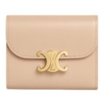 CELINE SMALL FLAP WALLET TRIOMPHE IN SHINY CALFSKIN OAT BEIGE
