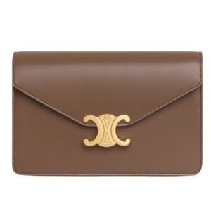 CELINE WALLET ON CHAIN MARGO IN SHINY CALFSKIN GLAZED BROWN