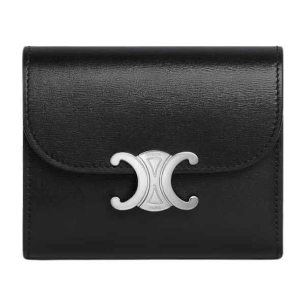 CELINE SMALL FLAP WALLET TRIOMPHE IN SHINY CALFSKIN BLACK