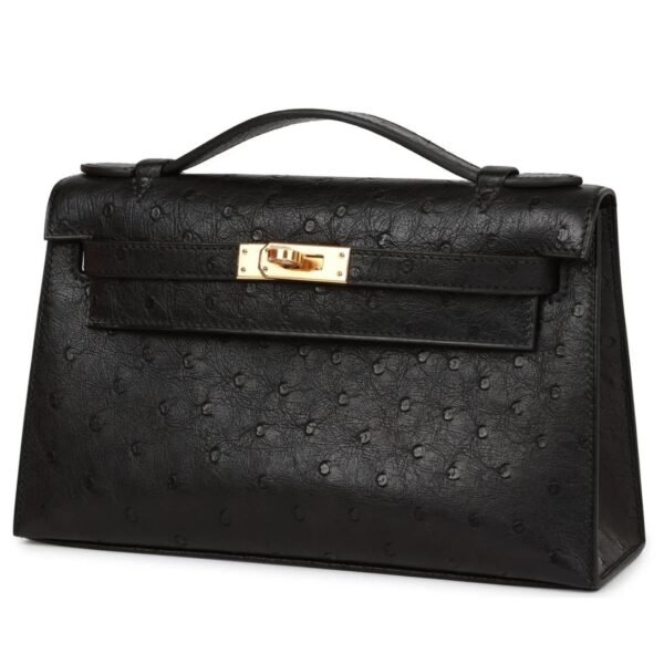 HERMÈS KELLY POCHETTE BLACK OSTRICH GOLD HARDWARE - Image 3