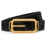TOM FORD PRINTED CROC STADIUM BUCKLE BELT BLACK