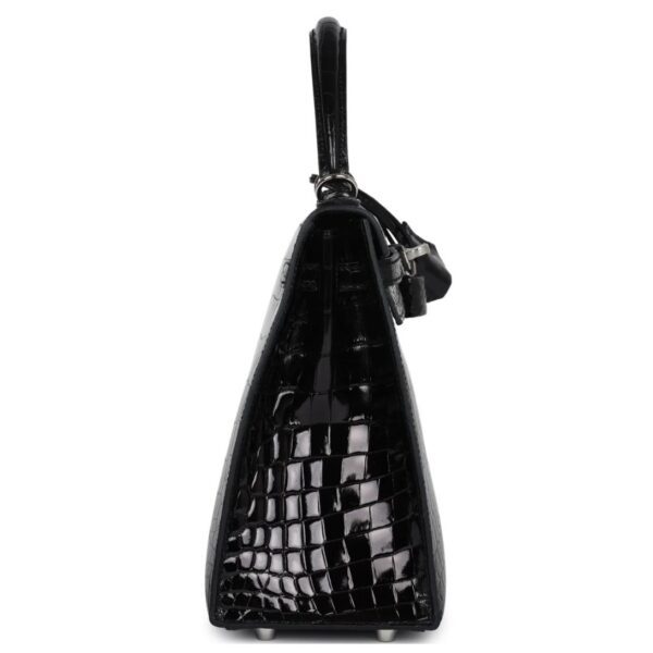 HERMÈS KELLY SELLIER 25 BLACK SHINY NILOTICUS CROCODILE PALLADIUM HARDWARE - Image 3