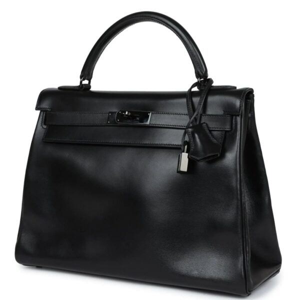 PRE-OWNED HERMÈS RARE KELLY RETOURNE 32 SO BLACK BOX BLACK HARDWARE - Image 3