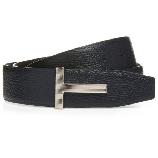 TOM FORD GRAIN LEATHER RIDGE BUCKLE T BELT BROWN - Image 2