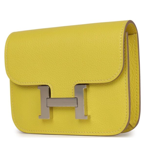 HERMÈS CONSTANCE SLIM WALLET LIME EVERCOLOR PALLADIUM HARDWARE - Image 3