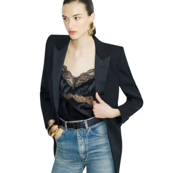 SAINT LAURENT TUXEDO JACKET IN GRAIN DE POUDRE - Image 3
