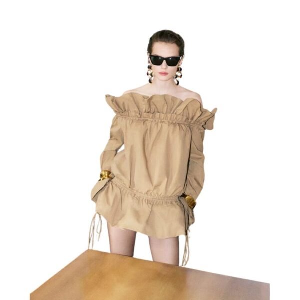 SAINT LAURENT GATHERED DRESS IN COTTON SERGE - Image 3