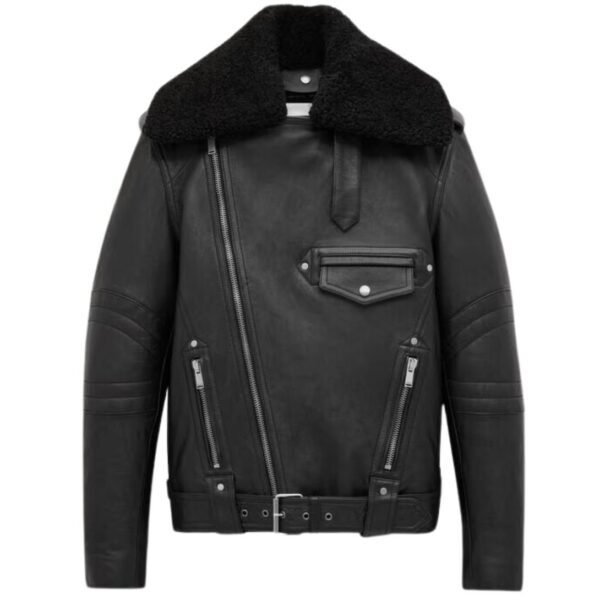 SAINT LAURENT BIKER JACKET IN VINTAGE LEATHER AND SHEARLING - Image 3