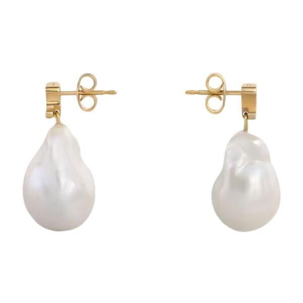 LES PERLES CELINE BAROQUE EARRINGS IN BRASS WITH GOLD FINISH AND CULTURED PEARLS - Image 3