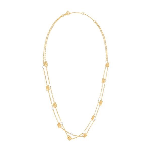 CELINE TRIOMPHE PEARL DOUBLE NECKLACE IN BRASS WITH GOLD FINISH AND RESIN PEARLS - Image 3