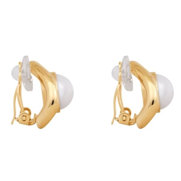 CELINE LES PERLES MAILLON EARRINGS IN BRASS WITH GOLD FINISH AND RESIN PEARLS - Image 3