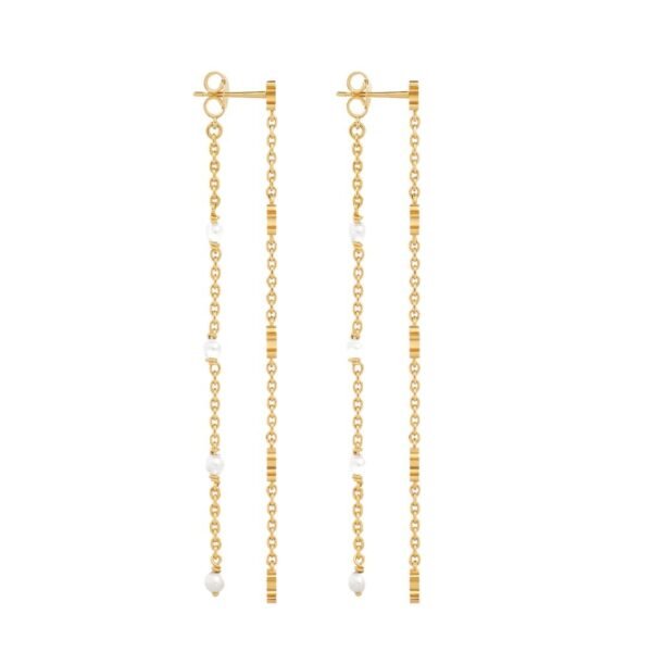 CELINE LES PERLES LONG EARRINGS IN BRASS WITH GOLD FINISH AND RESIN PEARLS - Image 3