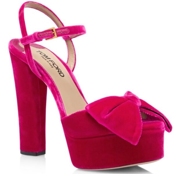 TOM FORD VELVET BRIGITTE PLATFORM SANDAL CRIMSON PINK - Image 3
