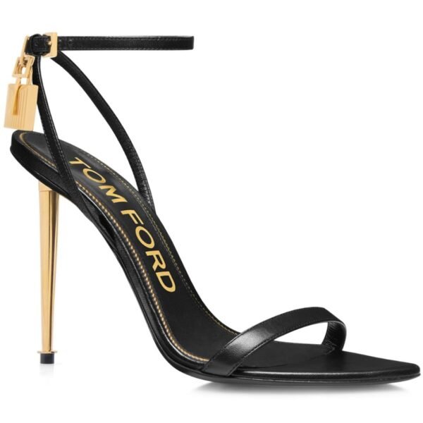 TOM FORD SHINY LEATHER PADLOCK POINTY NAKED SANDAL BLACK - Image 3