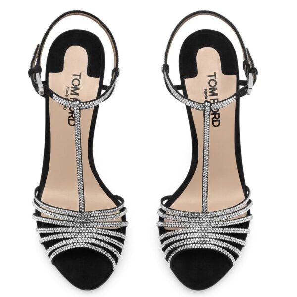 TOM FORD CRYSTAL EMBELLISHED SUEDE LEATHER JERRY SANDAL BLACK - Image 3