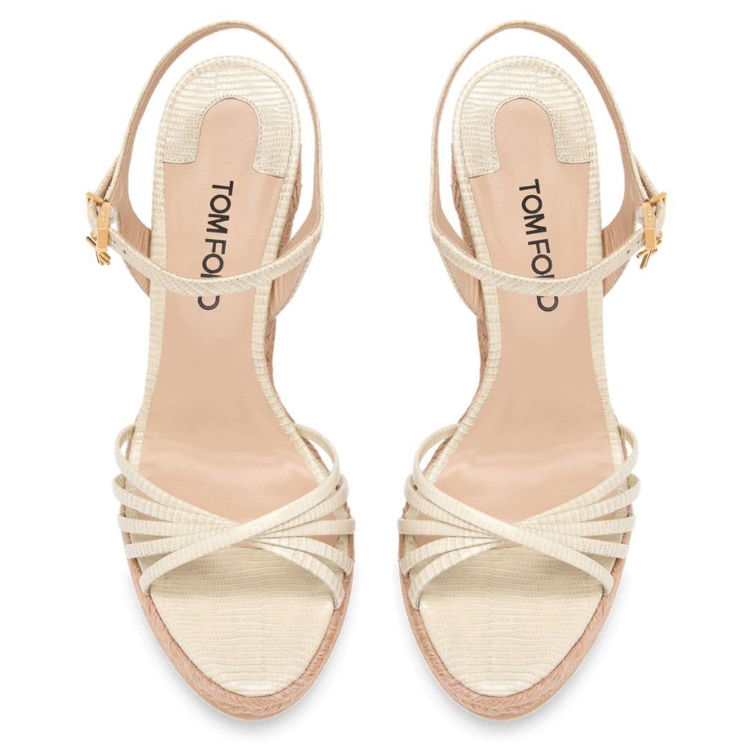TOM FORD PRINTED LIZARD LEATHER CABANA WEDGE ESPADRILLE IVORY - Image 3