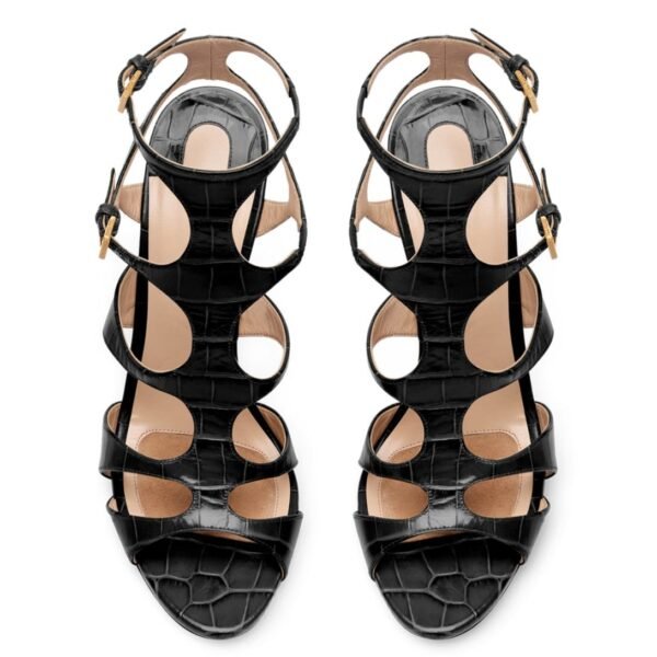 TOM FORD SHINY STAMPED CROCODILE LEATHER PARADIS CAGE SANDAL BLACK - Image 3