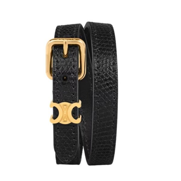 CELINE LES CUIRS DOUBLE BRACELET IN LIZARD CALFSKIN AND BRASS WITH GOLD FINISH - Image 3