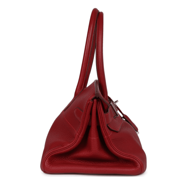 PRE-OWNED HERMÈS SHOULDER BIRKIN 42 JPG ROUGE VIF CLEMENCE PALLADIUM HARDWARE - Image 4
