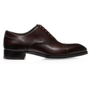 TOM FORD BURNISHED LEATHER ELKAN LACE UP DARK CIGAR