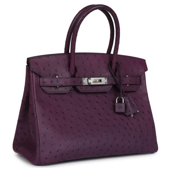 PRE-OWNED HERMÈS BIRKIN 30 VIOLET OSTRICH PALLADIUM HARDWARE - Image 3