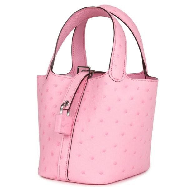 HERMÈS MICRO PICOTIN LOCK 14 BUBBLEGUM OSTRICH PALLADIUM HARDWARE - Image 3