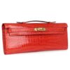 HERMÈS KELLY CUT ORANGE POPPY SHINY POROSUS CROCODILE GOLD HARDWARE - Image 3
