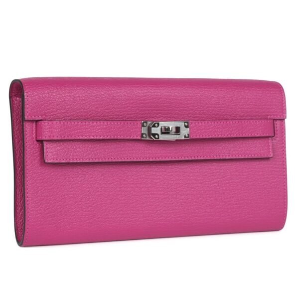 HERMÈS KELLY WALLET TO GO ROSE POURPRE CHEVRE PALLADIUM HARDWARE - Image 3