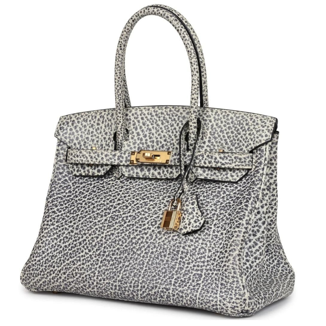 VINTAGE HERMÈS BIRKIN 30 WHITE DALMATIAN BUFFALO GOLD HARDWARE - Image 3