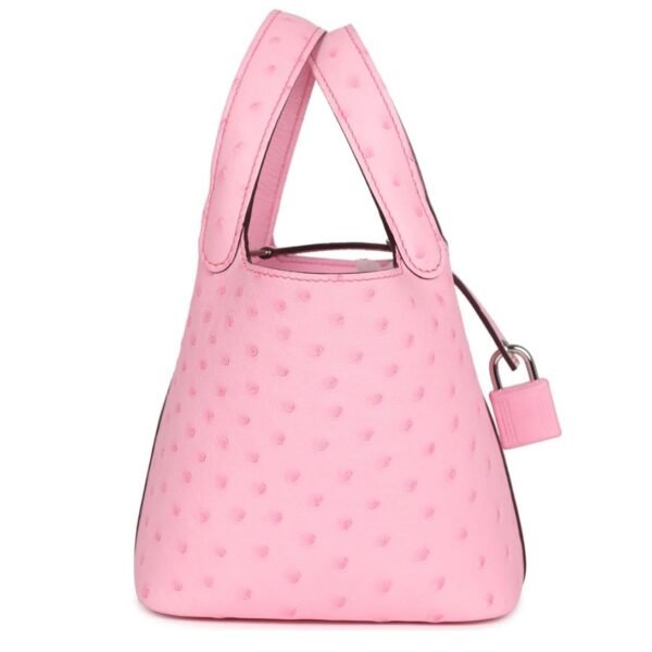 HERMÈS MICRO PICOTIN LOCK 14 BUBBLEGUM OSTRICH PALLADIUM HARDWARE - Image 4