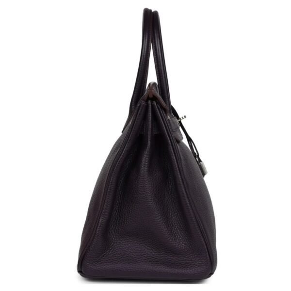 PRE-OWNED HERMÈS BIRKIN 35 RAISIN CLEMENCE PALLADIUM HARDWARE - Image 4