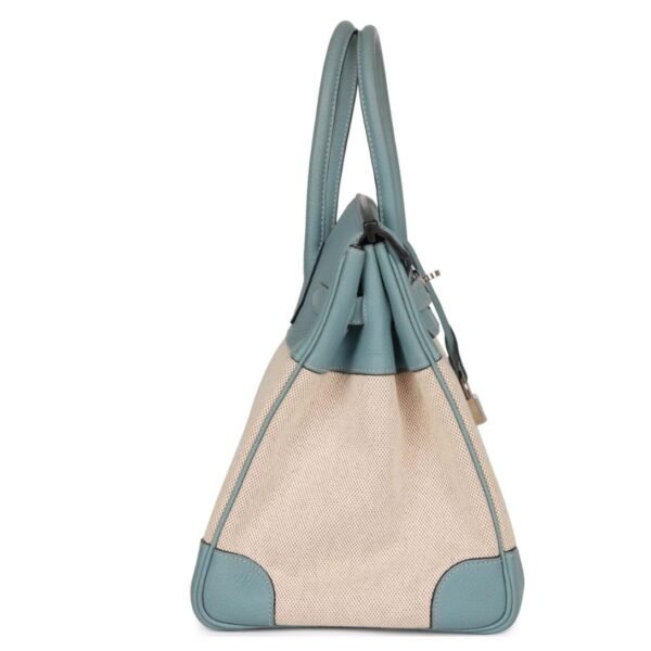 PRE-OWNED HERMÈS BIRKIN 35 TOILE H AND CIEL CLEMENCE PALLADIUM HARDWARE - Image 4