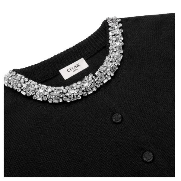 CELINE EMBROIDERED CROPPED CARDIGAN IN CASHMERE BLACK - Image 4