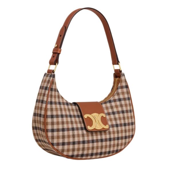CELINE MEDIUM AVA TRIOMPHE BAG IN TARTAN TEXTILE AND CALFSKIN - Image 3