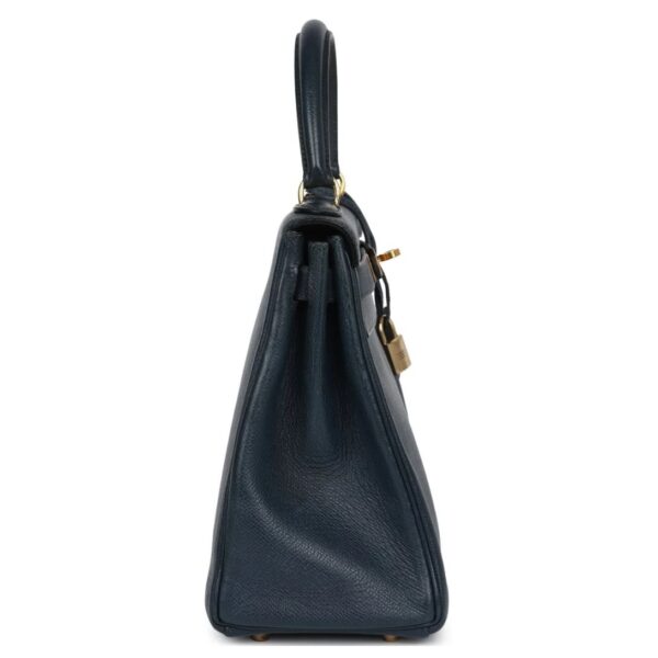 VINTAGE HERMÈS KELLY RETOURNE 28 BLEU MARINE COURCHEVEL GOLD HARDWARE - Image 4