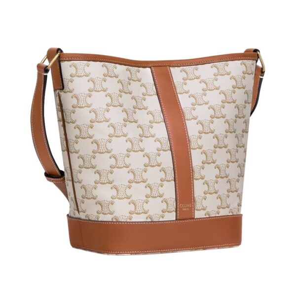 CELINE SMALL BUCKET IN TRIOMPHE CANVAS AND CALFSKIN WHITE - Image 4