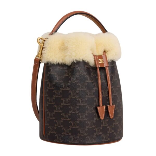 CELINE CLARA BAG IN TRIOMPHE CANVAS AND SHEARLING - Image 3