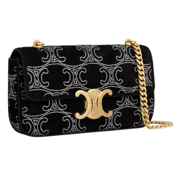 CELINE CHAIN SHOULDER BAG CLAUDE IN SUEDE CALFSKIN WITH TRIOMPHE STRASS - Image 3