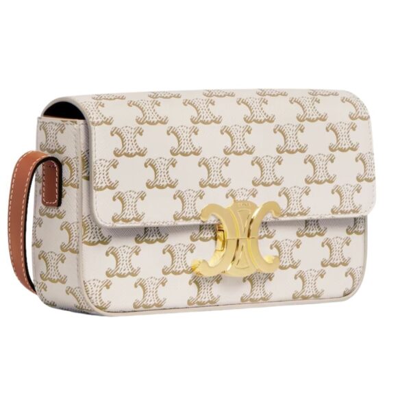 CELINE SHOULDER BAG CLAUDE IN TRIOMPHE CANVAS AND CALFSKIN WHITE - Image 4