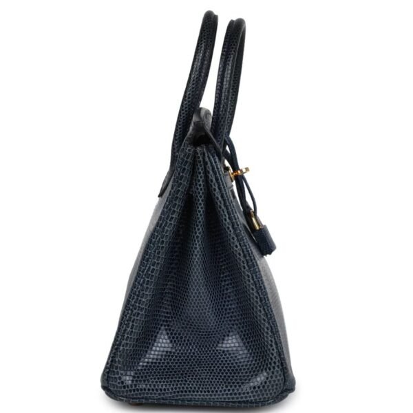 PRE-OWNED HERMÈS BIRKIN 25 BLEU DE MALTE VARANUS NILOTICUS LIZARD GOLD HARDWARE - Image 3