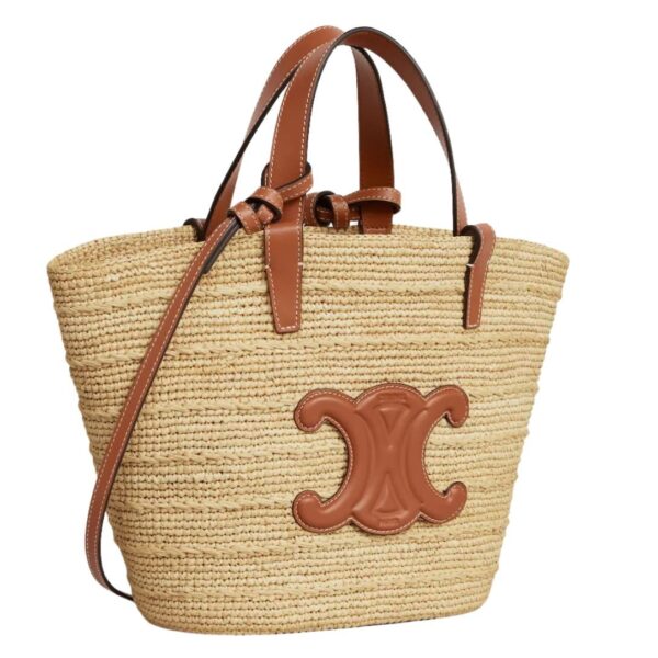 CELINE TEEN SUPPLE CLASSIC PANIER IN RAFFIA AND CALFSKIN - Image 3
