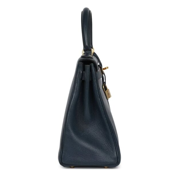 VINTAGE HERMÈS KELLY RETOURNE 28 BLEU MARINE COURCHEVEL GOLD HARDWARE - Image 4