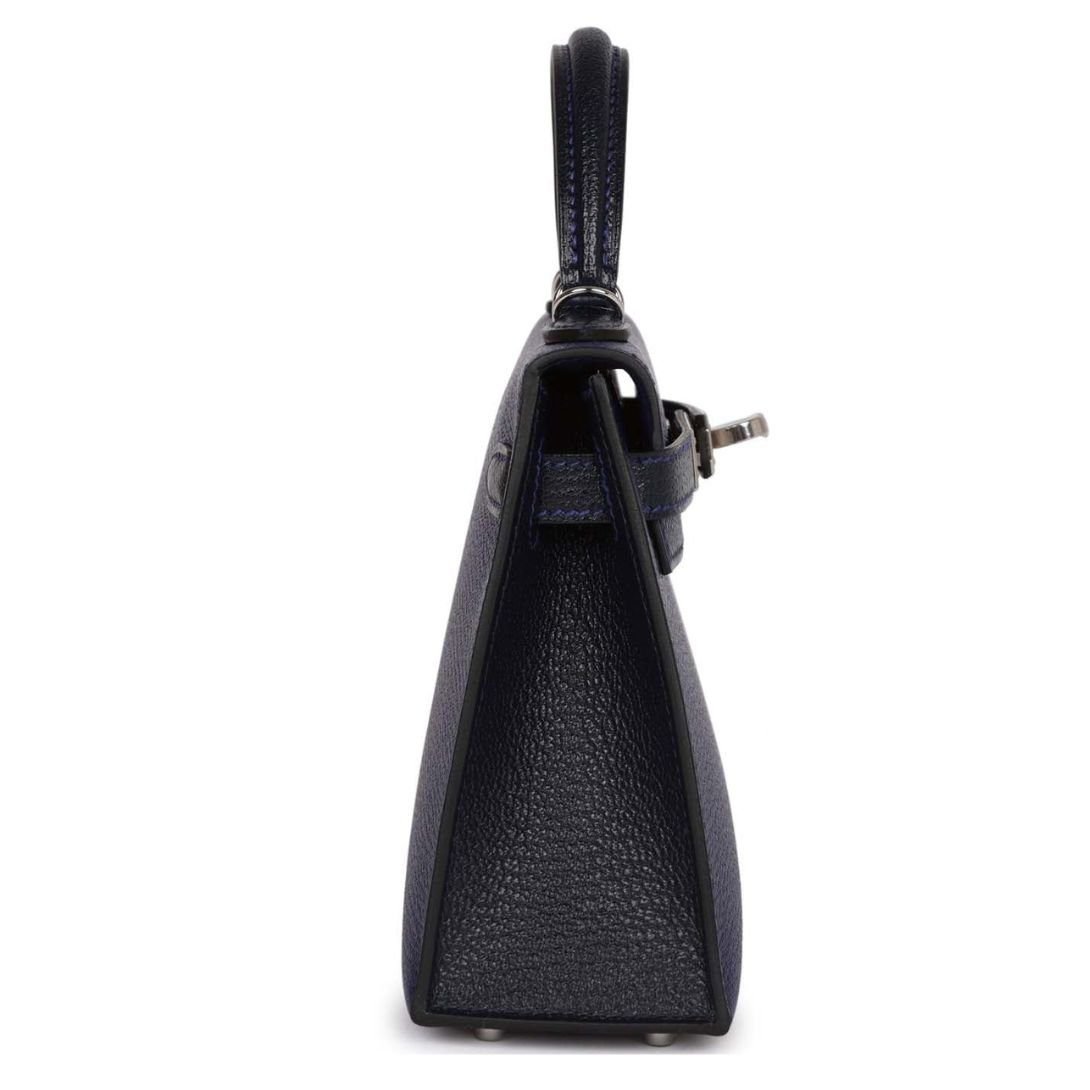 HERMÈS SPECIAL ORDER (HSS) KELLY SELLIER 20 BLEU ENCRE AND BLEU INDIGO CHEVRE MYSORE PALLADIUM HARDWARE - Image 4